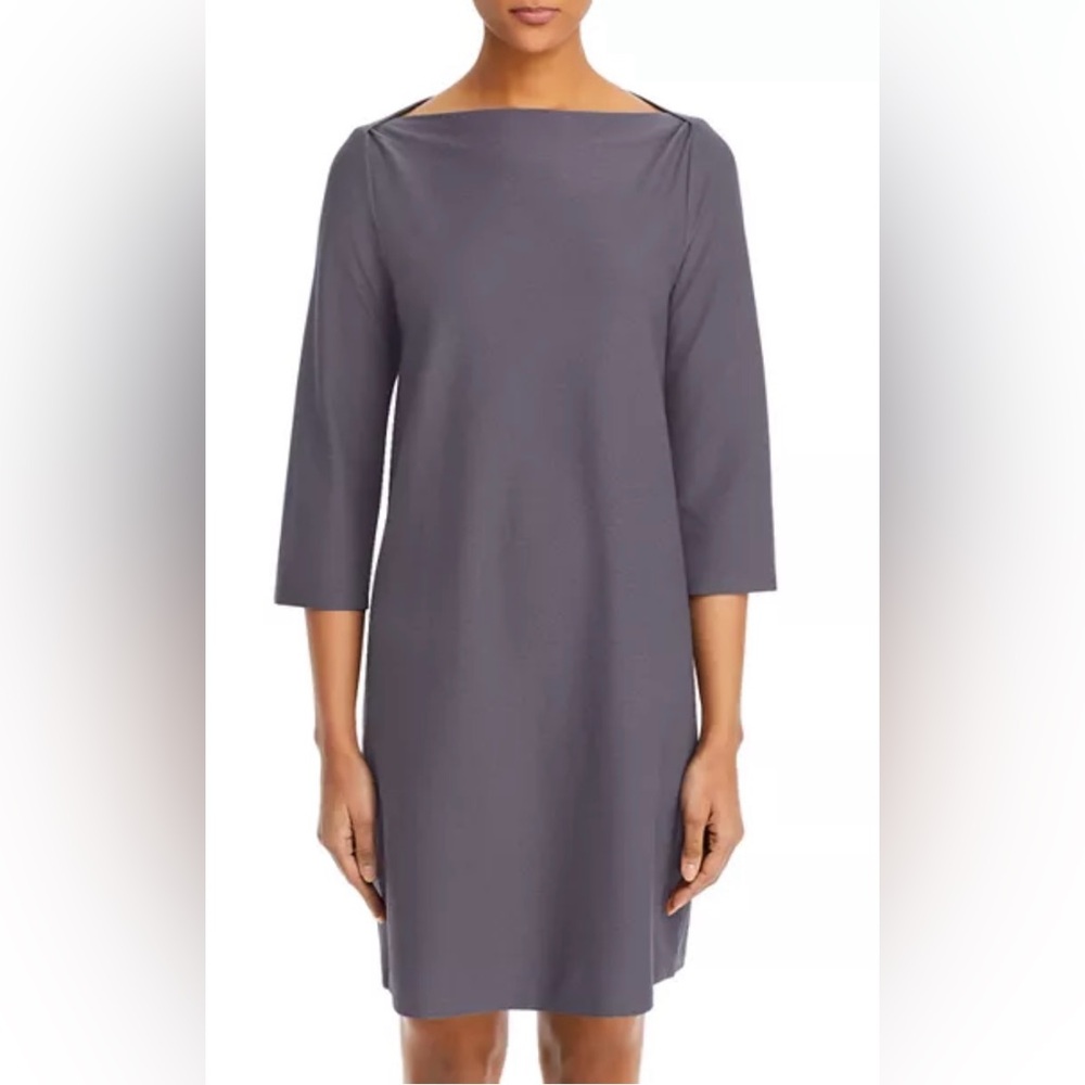 Eileen Fisher Blue Stretch Crepe Shift Dress - Size L